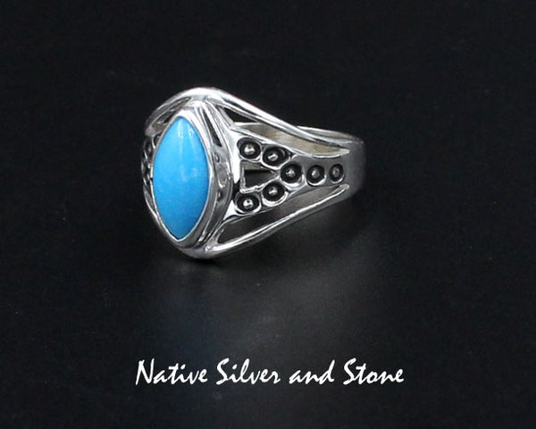Raymond Coriz - Kewa<br>5/8" Ring<br>Sleeping Beauty Turquoise<br>Sharp Oval "Marquis"<br>Sizes 7-1/2 & 8-1/2