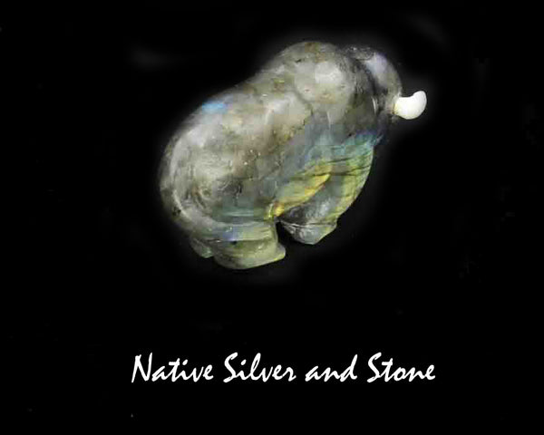 Z  Bison/Buffalo<br>Zuni Fetish Carving<br>Ron Laahty<br>Labradorite<br>Mother of Pearl Accents