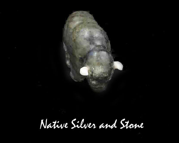 Z  Bison/Buffalo<br>Zuni Fetish Carving<br>Ron Laahty<br>Labradorite<br>Mother of Pearl Accents