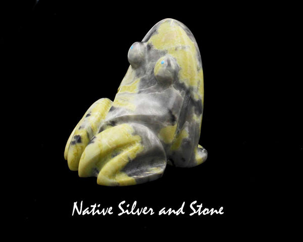 Frog<br>Zuni Fetish Carving<br>Rosella Soseah<br>Serpentine with Turquoise Accents<br>Large