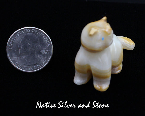 Z Domestic Cat<br>Zuni Fetish Carving<br>Rosella Soseah<br>Banded Agate with Turquoise Accents