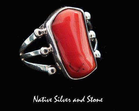 Z Running Bear<br>Navajo Jewelry<br>Ring - Salmon Coral Nugget<br>Size  8-3/4