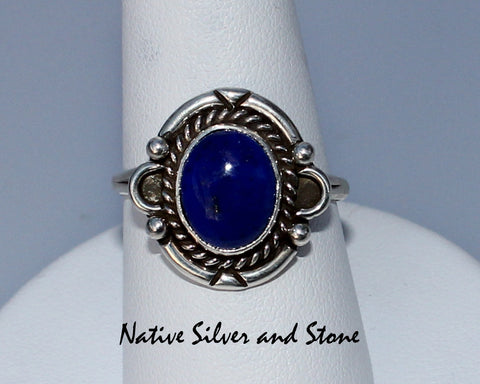Ruth Ann Begay<br>Navajo<br>Ring - Lapis Oval in<br>Sterling Setting<br>Bead & Twist Wire Perimeter<br>Size 8.5-