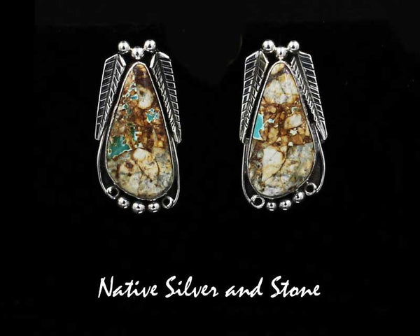 Z Ruth Ann Begay - Navajo Jewelry<br>Handmade Earrings- Post<br>Natural Boulder Turquoise<br>Sterling Accents