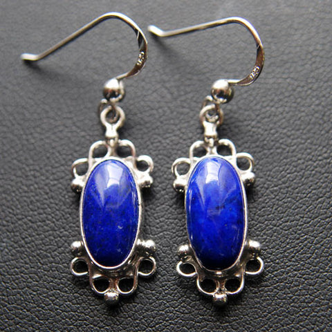 Z Ruth Ann Begay - Navajo<br>Earrings - French Wire<br>Lapis Lazuli Ovals<br>Sterling Silver Filagree Perimeter