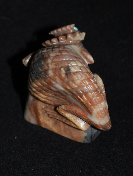 Z Horned Toad - Zuni Fetish Carving<br>Hudson Sandy<br>Picasso Marble w Turquoise Eyes