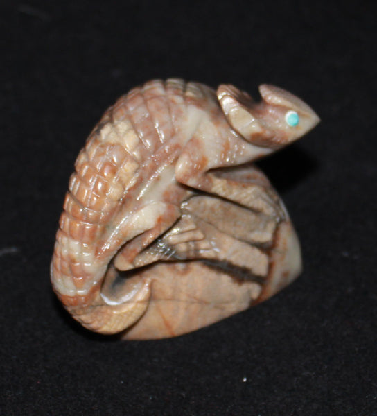 Z Horned Toad - Zuni Fetish Carving<br>Hudson Sandy<br>Picasso Marble w Turquoise Eyes