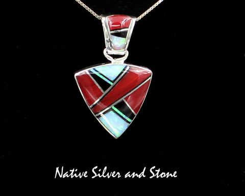 Sheryl Martinez - Navajo<br>3/4" Pendant Multi-Inlay<br>Small Arrowhead<br>Gold Slag, Opal, & Onyx<br> Sterling Silver