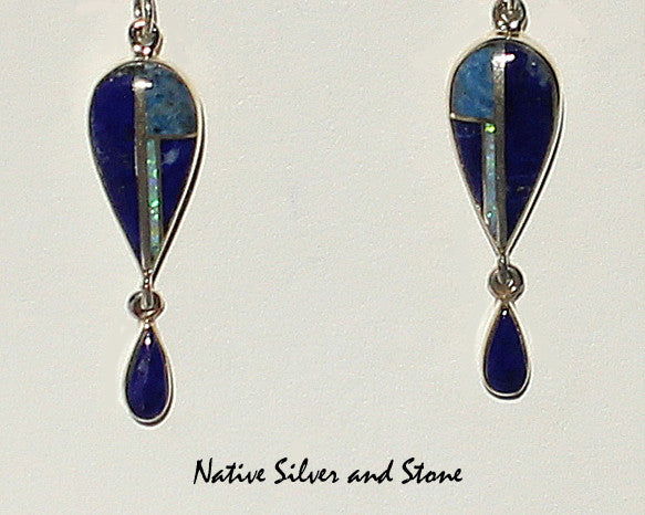 Z Sheryl Martinez - Navajo Jewelry<br>Multi-Inlay Earrings - French Wire<br>Lapis Lazuli, Opal, Denim Lapis<br>& Sterling Silver