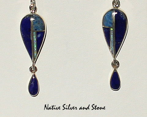 Z Sheryl Martinez - Navajo Jewelry<br>Multi-Inlay Earrings - French Wire<br>Lapis Lazuli, Opal, Denim Lapis<br>& Sterling Silver