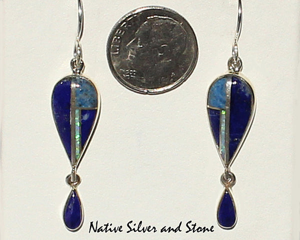 Z Sheryl Martinez - Navajo Jewelry<br>Multi-Inlay Earrings - French Wire<br>Lapis Lazuli, Opal, Denim Lapis<br>& Sterling Silver