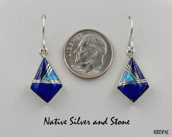 Z Cathy Webster - Navajo Jewelry<br>Earrings - French Wire<br>Small Arrowhead<br>Lapis, Onyx, & Opal<br>Multi-Inlay