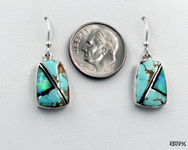 Z Sheryl Martinez - Navajo Jewelry<br>Handmade Earrings - French Wire<br>Free Form Rectangles<br>Turquoise, Opal, & Black Onyx<br>& Sterling Silver