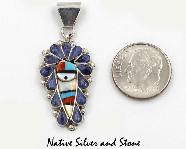 Z Stanford Gchachu - Zuni<br>Pendant<br>2 Medium<br>Sun Face Multi-Inlay<br>Denim Lapis, Turquoise,  Jet, MOP<br>Orange Spiny and Opal