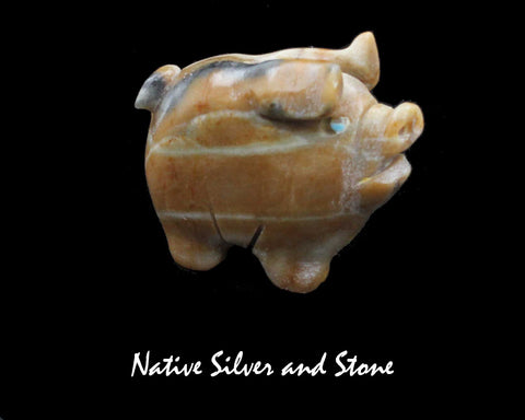 Z Pig Fetish<br>Zuni Fetish Carving<br>Stanton Hanneweeke<br>Picasso Marble - Turquoise Eyes