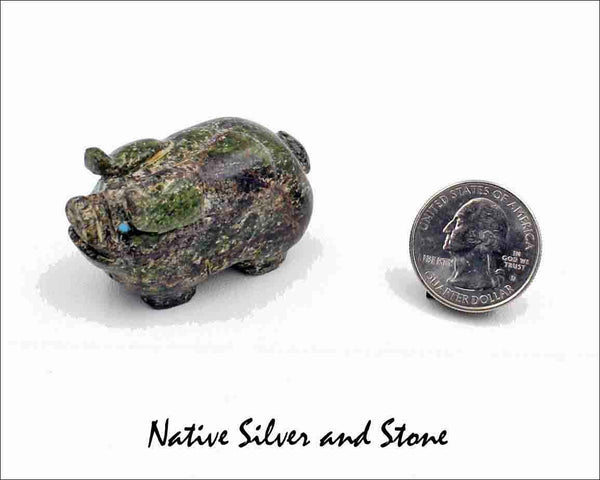 Z Stanton Hanneweeke<br>Zuni Fetish Carving<br>Pig Fetish<br>Serpentine w Turquoise Eyes