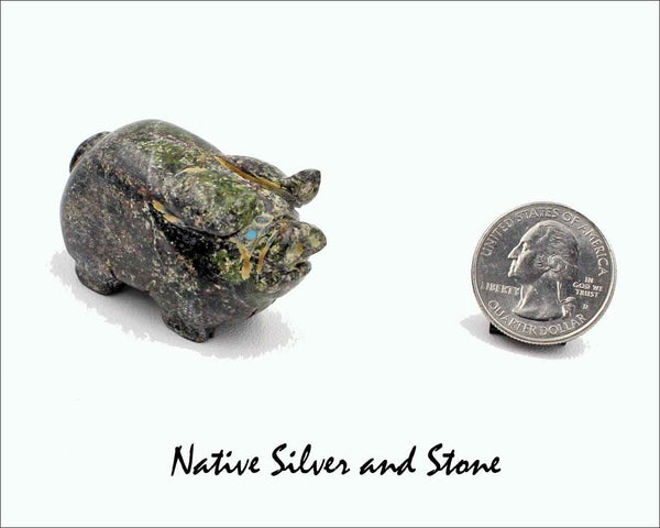 Z Stanton Hanneweeke<br>Zuni Fetish Carving<br>Pig Fetish<br>Serpentine w Turquoise Eyes