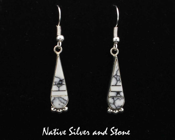 Z Steve Francisco - Navajo Jeweler<br>Earrings - French Wire Teardrops<br>Howlite Inlay Sterling Silver