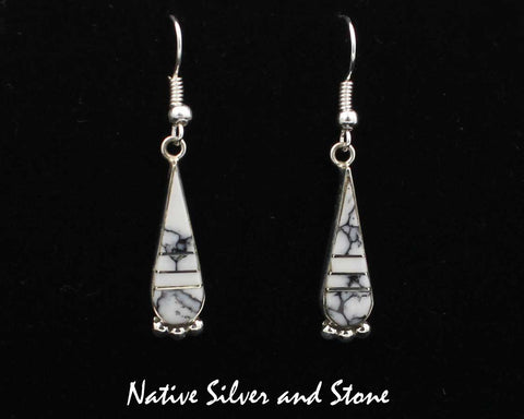 Z Steve Francisco - Navajo Jeweler<br>Earrings - French Wire Teardrops<br>Howlite Inlay Sterling Silver