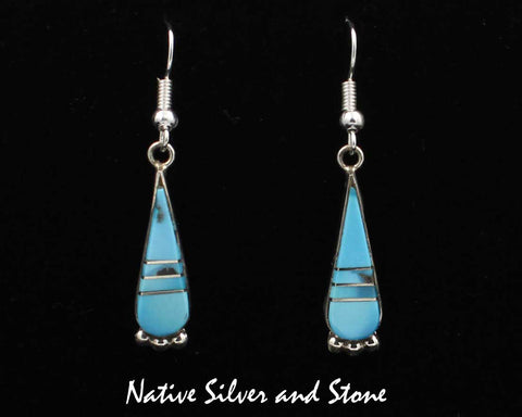 Z Steve Francisco - Navajo Jeweler<br>Earrings - French Wire Teardrops<br>Turquoise Inlay Sterling Silver