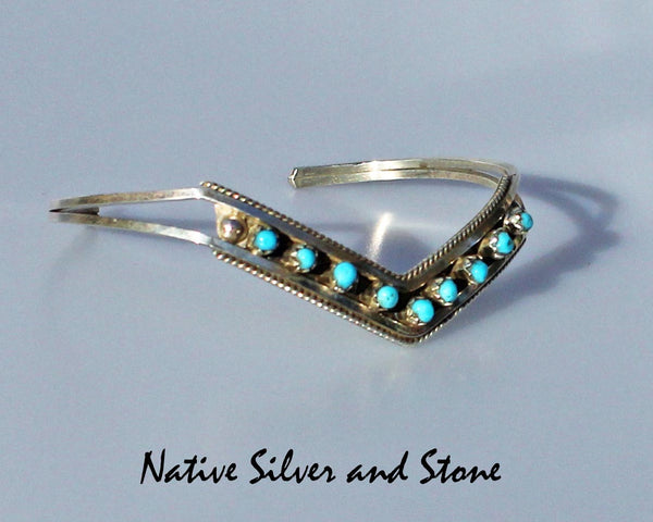 Z Sue Leekity - Zuni<br>Bracelet - Cuff<br>"V" with (9) Turquoise Dots<br>Sterling Silver<br>Size 6-1/4 (Medium-Small)