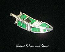 Z Supersmith - David Rosales<br>1-1/2" Pendant - Feather<br>Chaparral P161<br>Chinese Green Turquoise