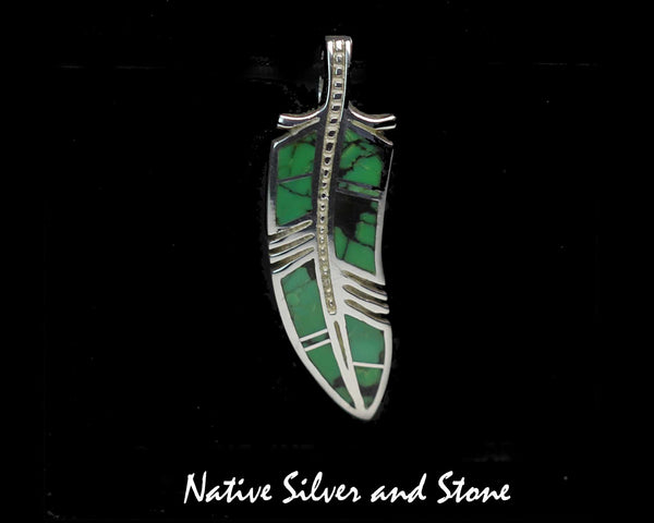 Z Supersmith - David Rosales<br>1-1/2" Pendant - Feather<br>Chaparral P161<br>Chinese Green Turquoise