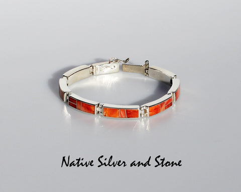 Z Supersmith - David Rosales Jewelry<br>Native American Made<br>Bracelet Link - Desert Fire BR105-L2<br>Multi-inlay<br>Orange Spiny & Red Spiny