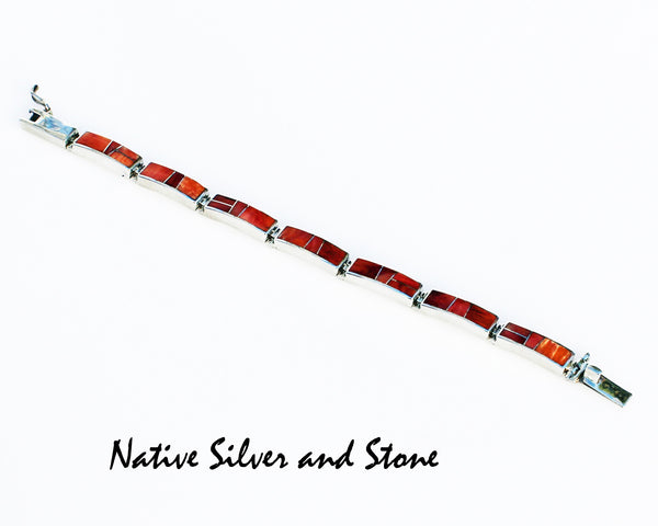 Z Supersmith - David Rosales Jewelry<br>Native American Made<br>Bracelet Link - Desert Fire BR105-L2<br>Multi-inlay<br>Orange Spiny & Red Spiny