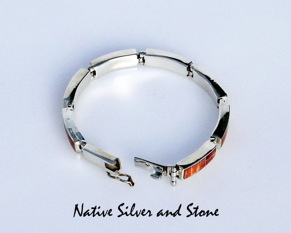 Z Supersmith - David Rosales Jewelry<br>Native American Made<br>Bracelet Link - Desert Fire BR105-L2<br>Multi-inlay<br>Orange Spiny & Red Spiny