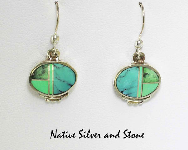 Z Supersmith-David Rosales<br>Earrings - French Wire<br>Horizontal Ovals<br>ER030 Turquoise Valley Multi-Inlay<br>Sleeping Beauty & Kingman Turquoises