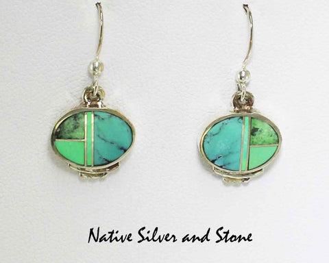 Z Supersmith-David Rosales<br>Earrings - French Wire<br>Horizontal Ovals<br>ER030 Turquoise Valley Multi-Inlay<br>Sleeping Beauty & Kingman Turquoises