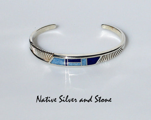 Z Supersmith - David Rosales<br>Navajo Jewelry<br>Blue Water Cuff Bracelet 5/16"<br>Lapis & Denim Lapis in Sterling Silver<br>BR294 - Size 6-3/8 (Medium)