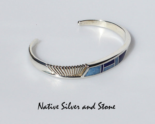 Z Supersmith - David Rosales<br>Navajo Jewelry<br>Blue Water Cuff Bracelet 5/16"<br>Lapis & Denim Lapis in Sterling Silver<br>BR294 - Size 6-3/8 (Medium)