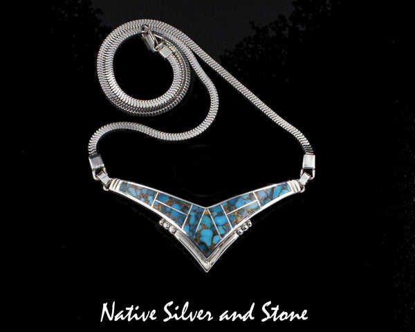 Z Supersmith-David Rosales<br>1-1/8" Necklace Choker<br>Bronze Infused Kingman Turquoise<br>NK150 "Kingman Gold "<br>Sterling Silver