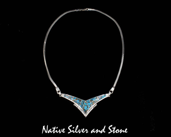 Z Supersmith-David Rosales<br>1-1/8" Necklace Choker<br>Bronze Infused Kingman Turquoise<br>NK150 "Kingman Gold "<br>Sterling Silver