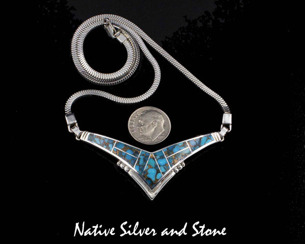 Z Supersmith-David Rosales<br>1-1/8" Necklace Choker<br>Bronze Infused Kingman Turquoise<br>NK150 "Kingman Gold "<br>Sterling Silver