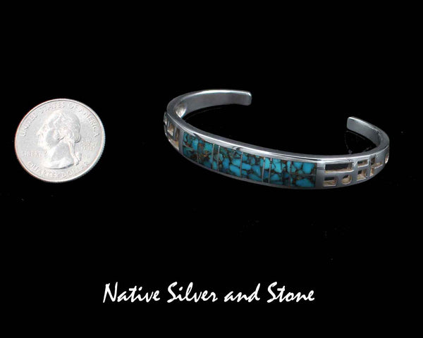 Z Supersmith - David Rosales<br>7/16" Bracelet<br>Bronze Infused Kingman Turquoise<br>BR254 "Kingman Gold" <br>Sterling Silver<br> Size 6-3/8 (Small-Medium)