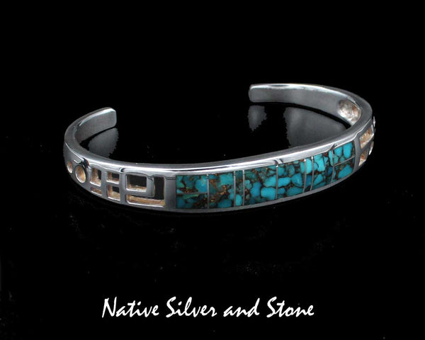 Z Supersmith - David Rosales<br>7/16" Bracelet<br>Bronze Infused Kingman Turquoise<br>BR254 "Kingman Gold" <br>Sterling Silver<br> Size 6-3/8 (Small-Medium)