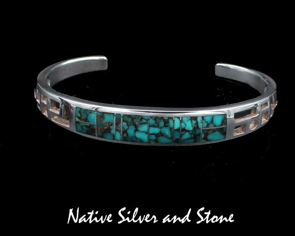 Z Supersmith - David Rosales<br>7/16" Bracelet<br>Bronze Infused Kingman Turquoise<br>BR254 "Kingman Gold" <br>Sterling Silver<br> Size 6-3/8 (Small-Medium)