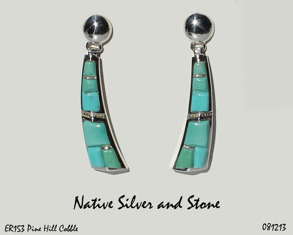 Z Supersmith - David Rosales<br> Navajo Handcrafted<br>Earrings - Multi-Inlay Post Dangle<br>"Pine Hill Cobble" -  ER153<br>Variscite, Sleeping Beauty Turquoise & Chinese Turquoise<br>Sterling Silver