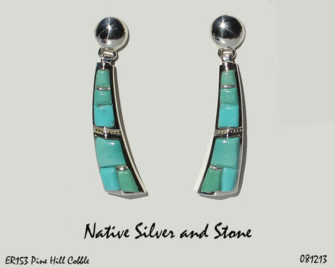 Z Supersmith - David Rosales<br> Navajo Handcrafted<br>Earrings - Multi-Inlay Post Dangle<br>"Pine Hill Cobble" -  ER153<br>Variscite, Sleeping Beauty Turquoise & Chinese Turquoise<br>Sterling Silver