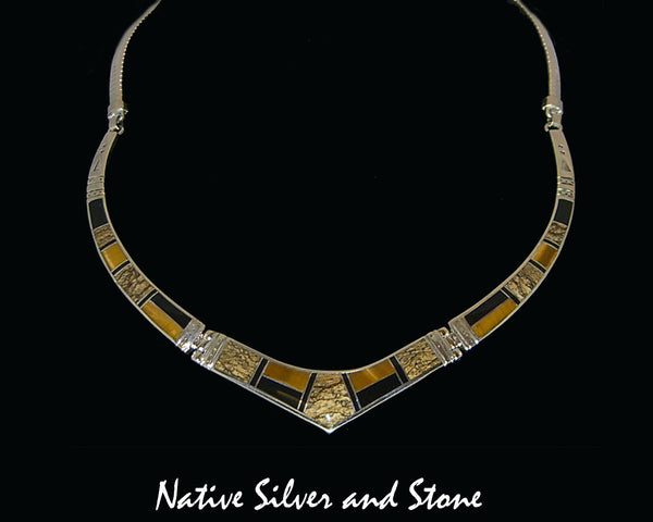 Z Necklace Choker - Supersmith<br>Native Earth N155 - Multi-inlay<br>Tiger Eye, Black Jade, Picture Jasper