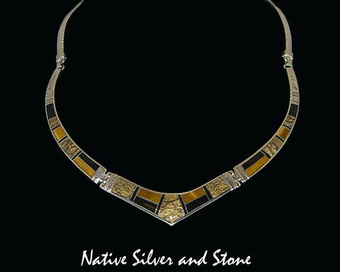 Z Necklace Choker - Supersmith<br>Native Earth N155 - Multi-inlay<br>Tiger Eye, Black Jade, Picture Jasper