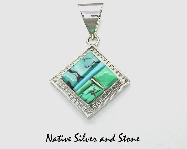 Z Supersmith - David Rosales<br> Pendant - P296 Pine Hill Cobble<br>Multi-inlay<br>Variscite, Sleeping Beauty Turquoise & Chinese Turquoise<br>Sterling Silver