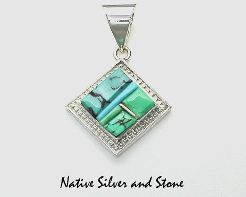 Z Supersmith - David Rosales<br> Pendant - P296 Pine Hill Cobble<br>Multi-inlay<br>Variscite, Sleeping Beauty Turquoise & Chinese Turquoise<br>Sterling Silver