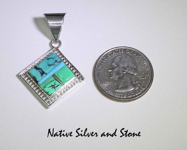 Z Supersmith - David Rosales<br> Pendant - P296 Pine Hill Cobble<br>Multi-inlay<br>Variscite, Sleeping Beauty Turquoise & Chinese Turquoise<br>Sterling Silver