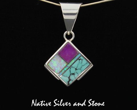 Supersmith-David Rosales<br>PendantP8000<br>Shalako Multi-Inlay<br>Sugilite, Chinese Turquoise,<br>& Lab Opal