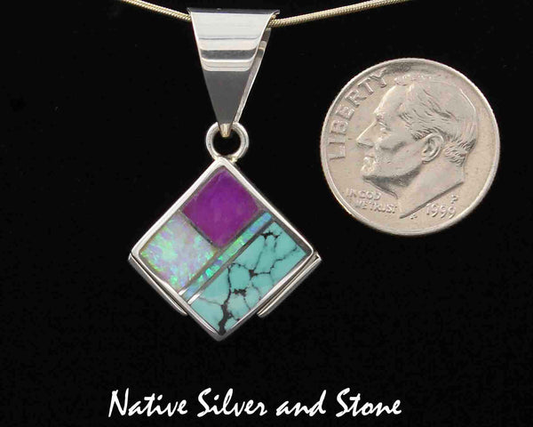 Supersmith-David Rosales<br>PendantP8000<br>Shalako Multi-Inlay<br>Sugilite, Chinese Turquoise,<br>& Lab Opal