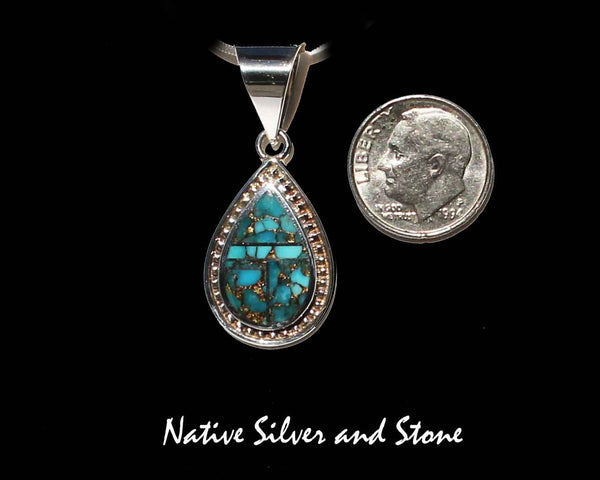 Z Supersmith-David Rosales<br>15/16" Pendant - Teardrop<br>Bronze Infused Kingman Turquoise<br>P290 "Kingman Gold "<br>Sterling Silver